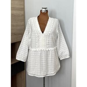 Soft Surroundings Sz S Tunic Top White Cotton Lace Breezy Resort Coastal Boho